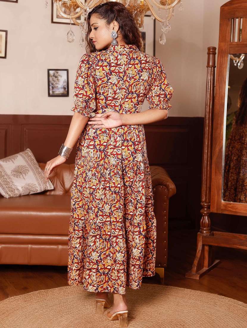 women printed puff sleeve tiered dress - 22345832 -  Standard Image - 1