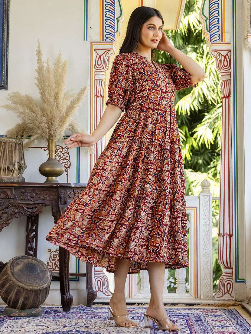 women printed puff sleeve tiered ethnic dress - 22345871 -  Standard Image - 1