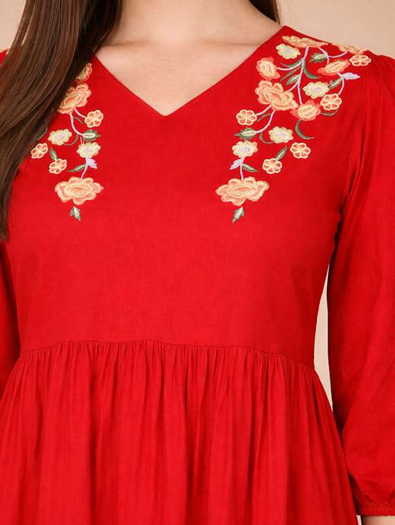 women embroidered puff sleeve tiered dress - 22345923 -  Standard Image - 4