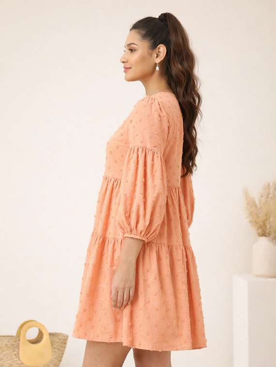 women self designed puff sleeve tiered dress - 22345925 -  Standard Image - 1