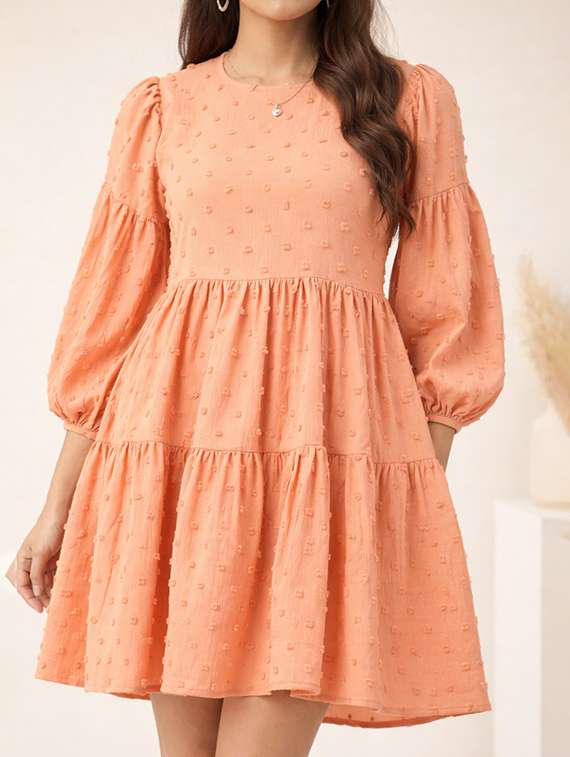 women self designed puff sleeve tiered dress - 22345925 -  Standard Image - 4