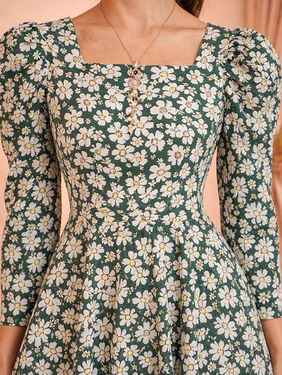 women floral print puff sleeve fit & flare dress - 22345927 -  Standard Image - 4