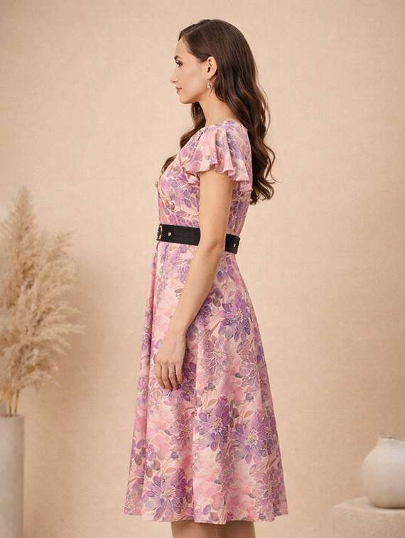 women floral print flared sleeve a-line dress - 22345929 -  Standard Image - 1