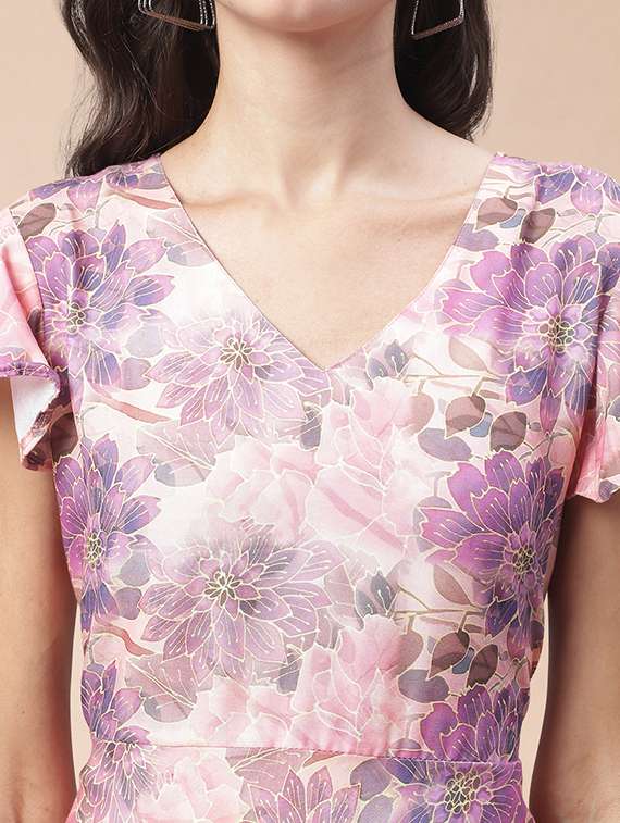 women floral print flared sleeve a-line dress - 22345929 -  Standard Image - 4