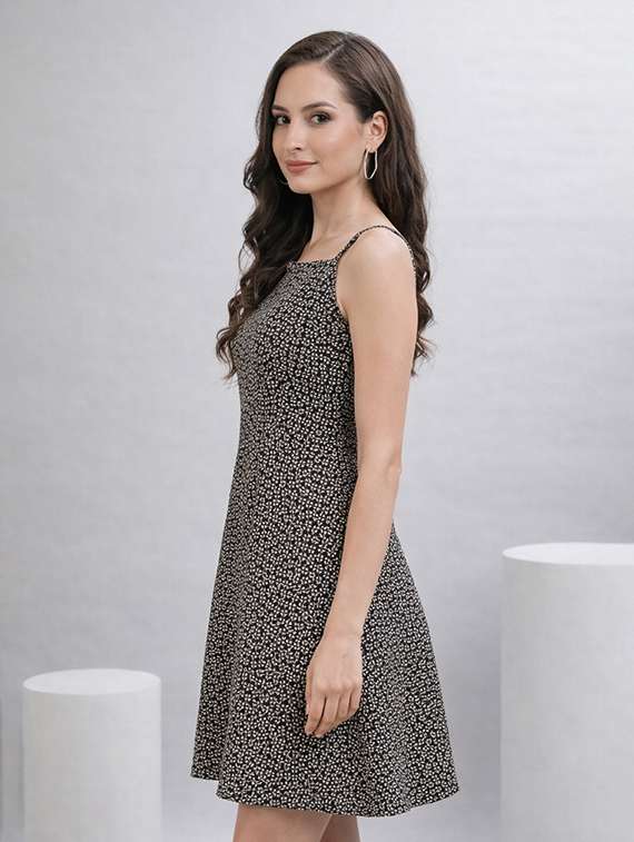 women printed shoulder strap a-line dress - 22345930 -  Standard Image - 1