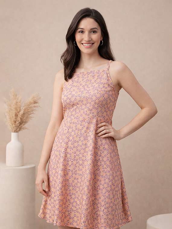 women printed shouler strap a-line dress - 22345931 -  Standard Image - 1