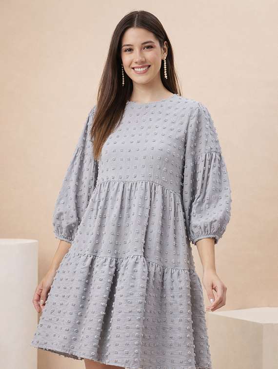 women self designed puff sleeve tiered dress - 22345932 -  Standard Image - 1