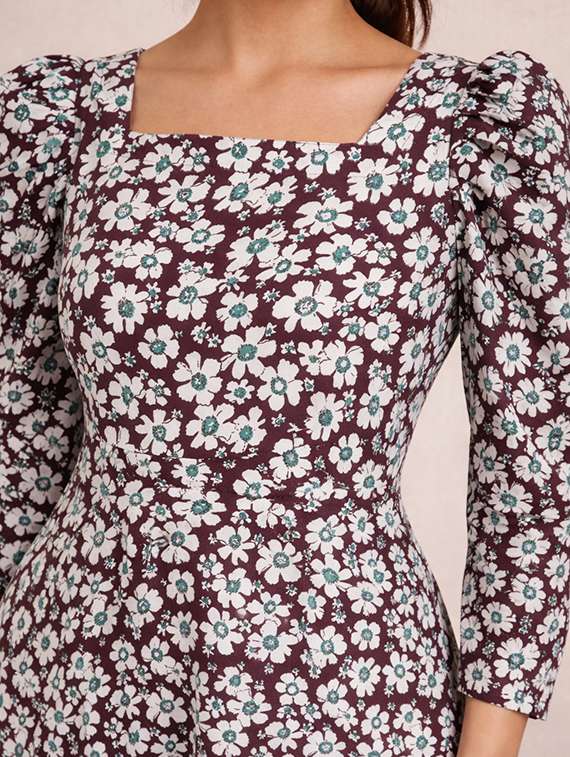 women floral print puff sleeve fit & flare dress - 22345933 -  Standard Image - 4