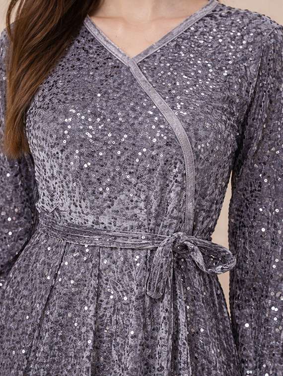 women sequined puff sleeve a-line dress - 22345935 -  Standard Image - 4
