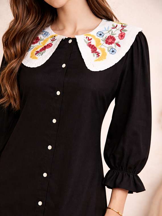 women embroidered three quarter sleeve a-line dress - 22345937 -  Standard Image - 4