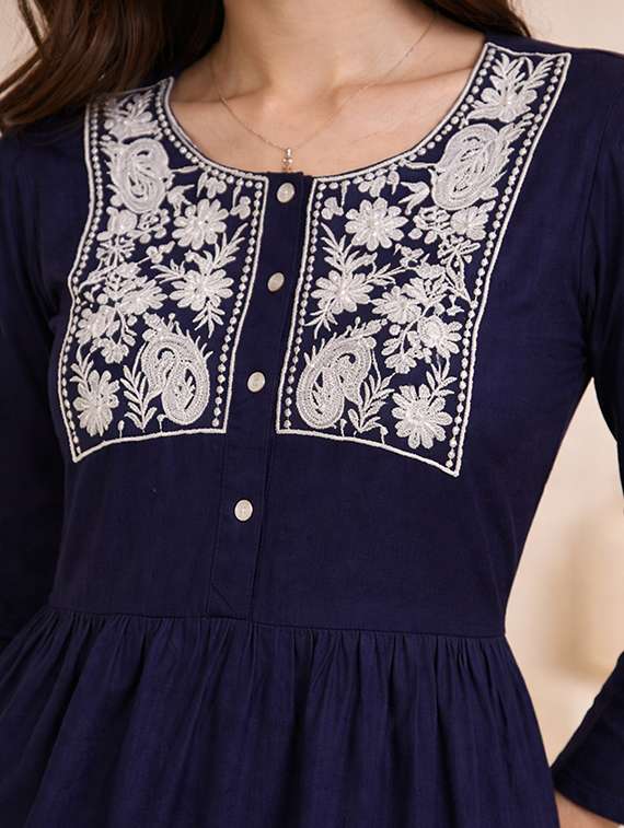 women embroidered three quarter sleeve a-line dress - 22345939 -  Standard Image - 4