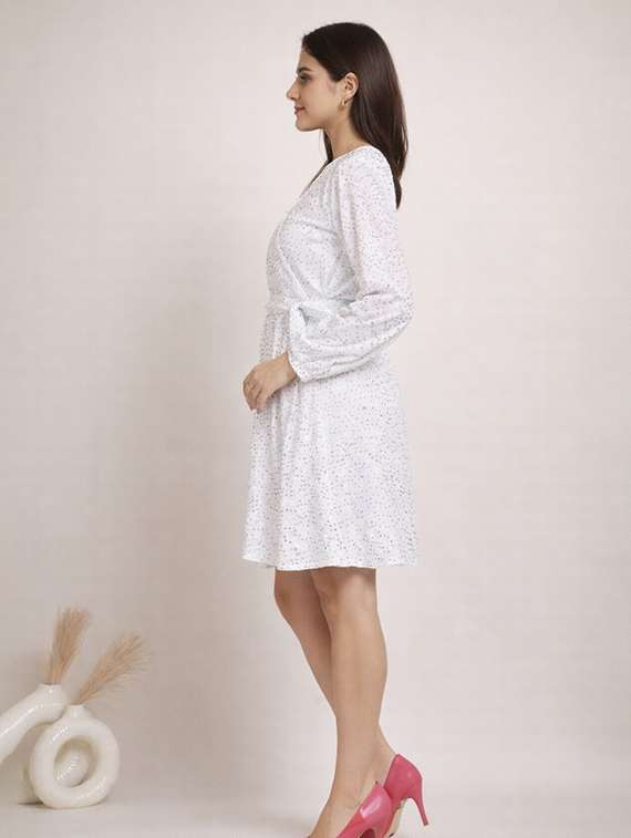 women embellished puff sleeve fit & flared dress - 22345943 -  Standard Image - 1