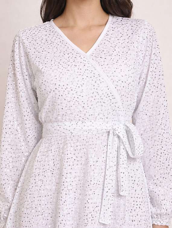 women embellished puff sleeve fit & flared dress - 22345943 -  Standard Image - 4