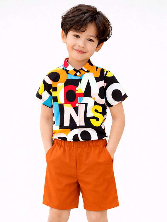 boys printed shirt and shorts set