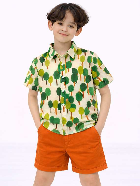 boys printed shirt and shorts set