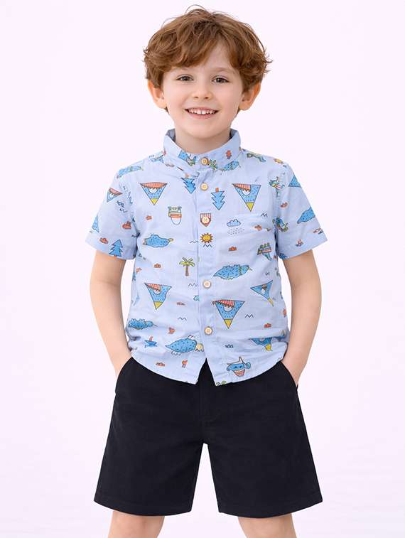 boys printed shirt and shorts set