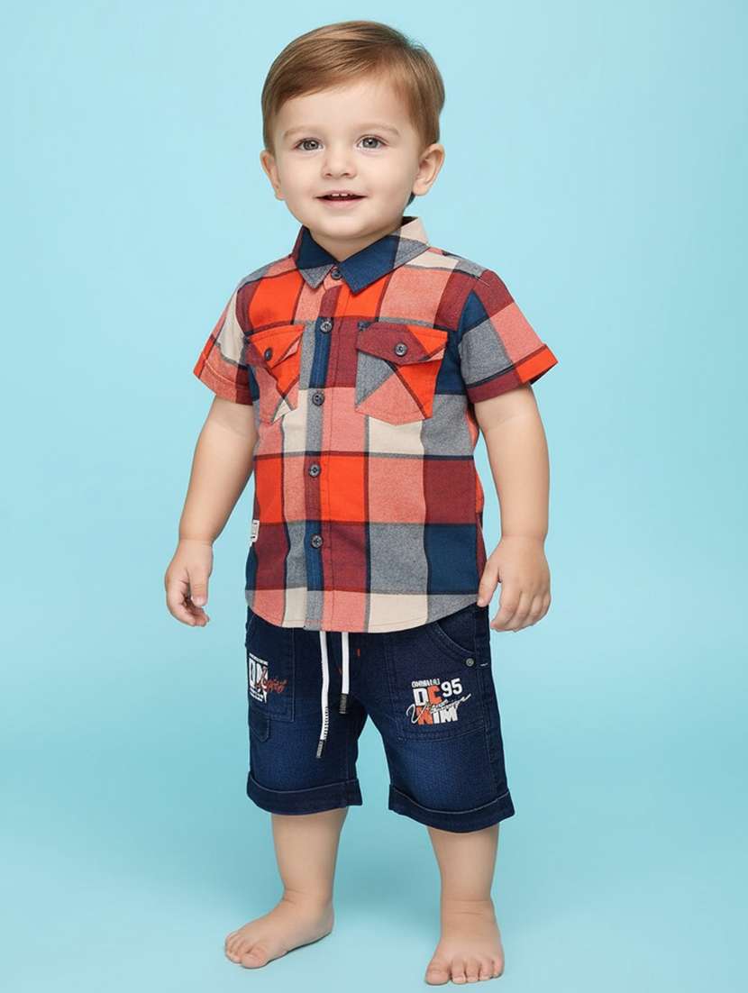red cotton combo infant twin set - 22346127 -  Standard Image - 1