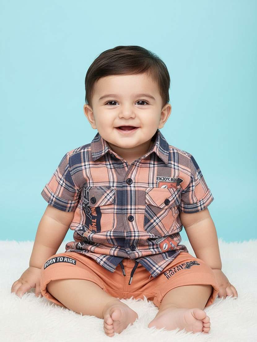 orange cotton combo infant twin set - 22346141 -  Standard Image - 1