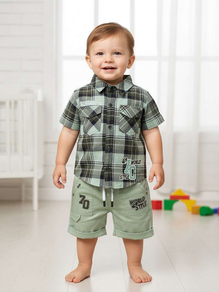 green cotton combo infant twin set - 22346143 -  Standard Image - 1