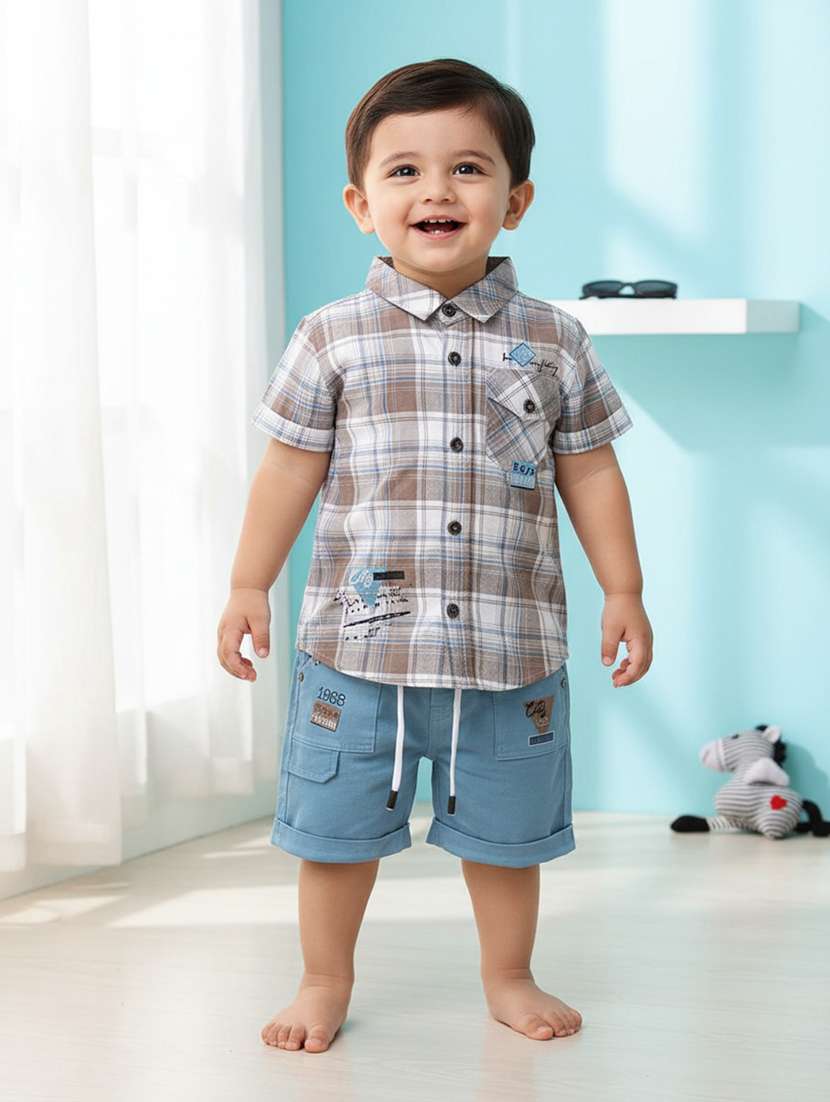 blue cotton combo infant twin set - 22346147 -  Standard Image - 1
