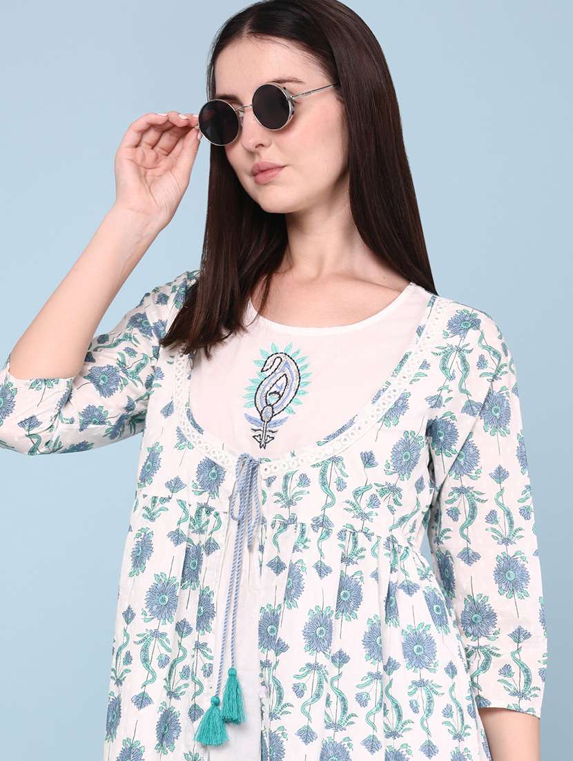 women printed three quarter sleeves flared kurta - 22346179 -  Standard Image - 1