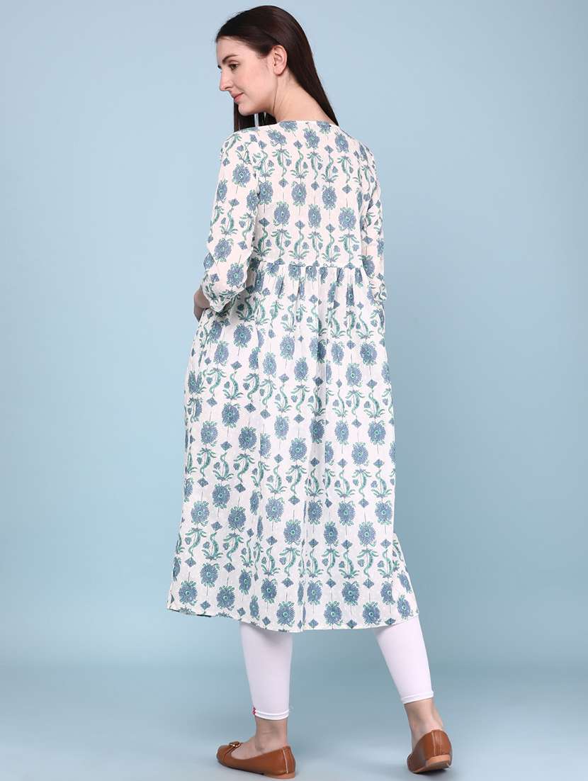 women printed three quarter sleeves flared kurta - 22346179 -  Standard Image - 4