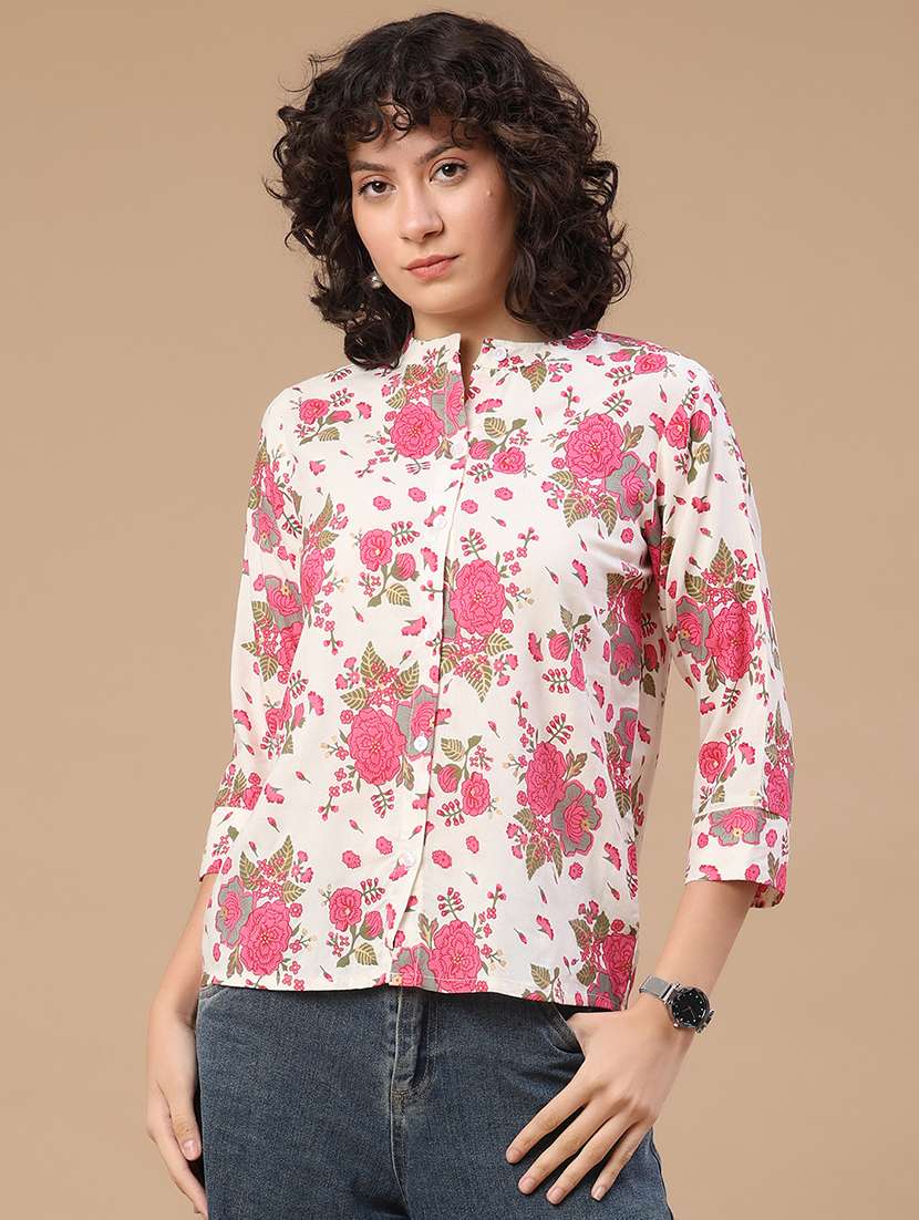 women printed mandarin neck regular shirt