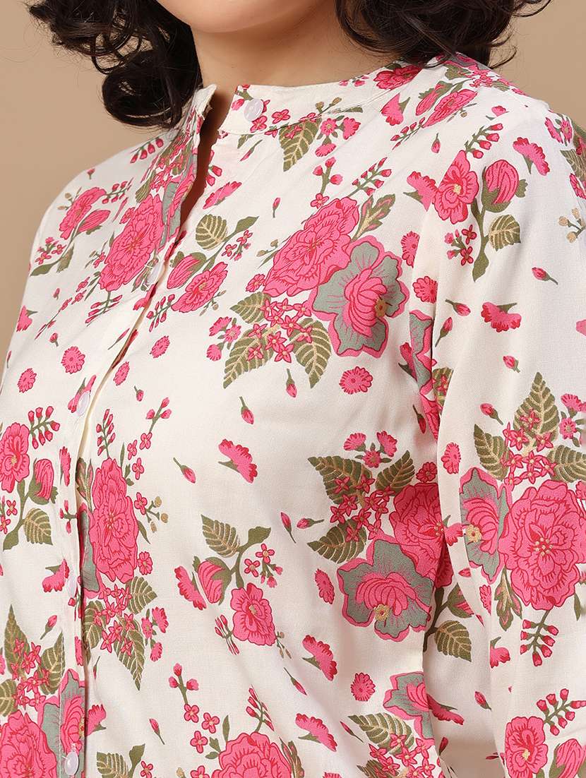 women printed mandarin neck regular shirt - 22346329 -  Standard Image - 1