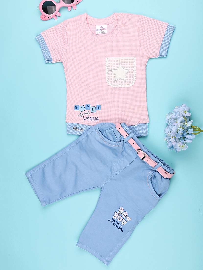 pink cotton combo infant twin set - 22346349 -  Standard Image - 1