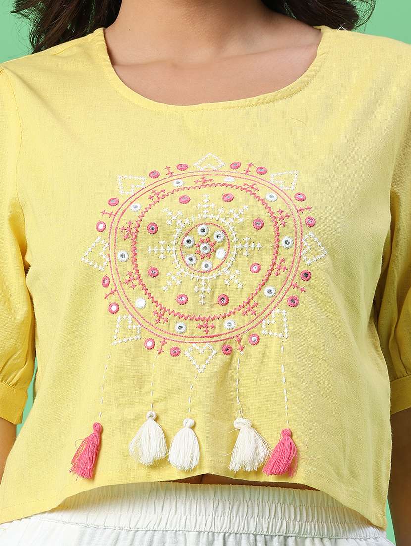 women embroidered puff sleeves crop top - 22346423 -  Standard Image - 1