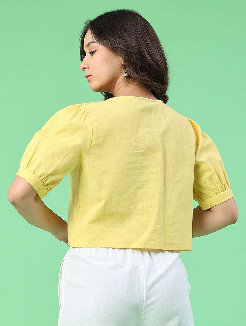 women embroidered puff sleeves crop top - 22346423 -  Standard Image - 4