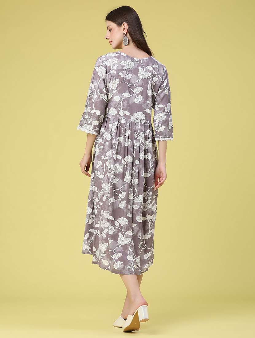 women printed three quarter sleeves fit and flare dress - 22346447 -  Standard Image - 4