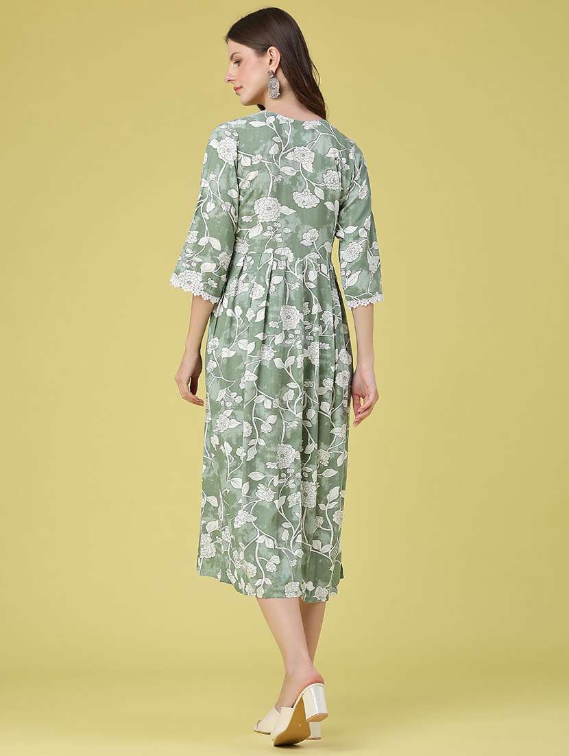 women printed three quarter sleeves fit and flare dress - 22346448 -  Standard Image - 4