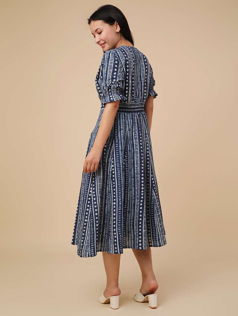 blue cotton fit & flare dress - 22346455 -  Standard Image - 4