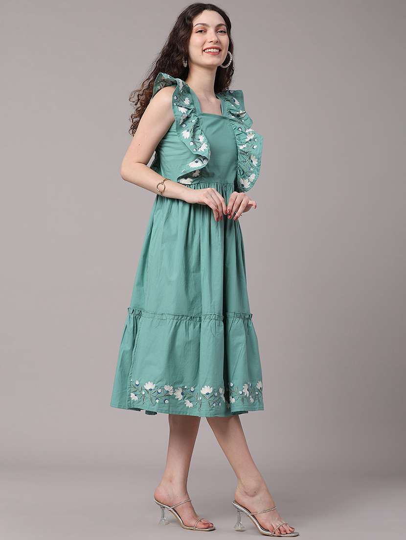 women embroidered square neck tiered dress - 22346459 -  Standard Image - 4