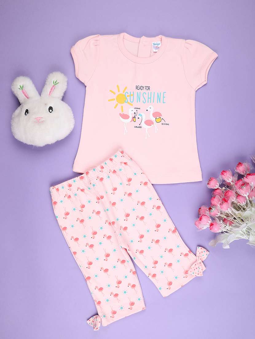 pink cotton combo infant twin set - 22346477 -  Standard Image - 1