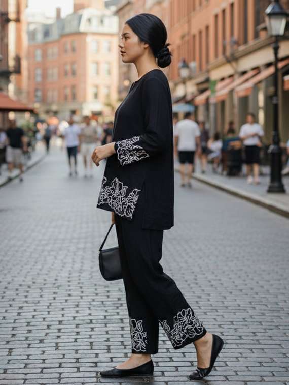 women solid with work long sleeve ethnic co-ord set - 22346492 -  Standard Image - 1