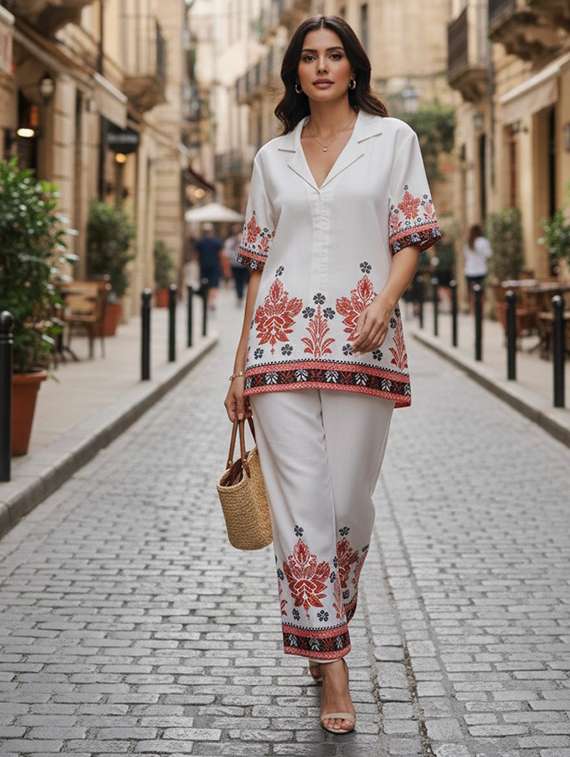 women solid with work short sleeve ethnic co-ord set