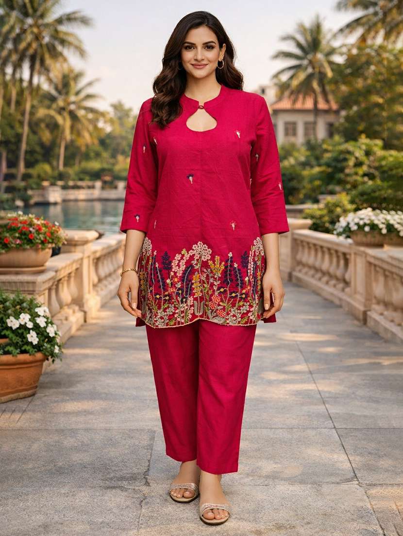 women solid with work three quarter sleeve ethnic co-ord set - 22346495 -  Standard Image - 1