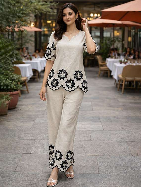 women solid with work short sleeve ethnic co-ord set