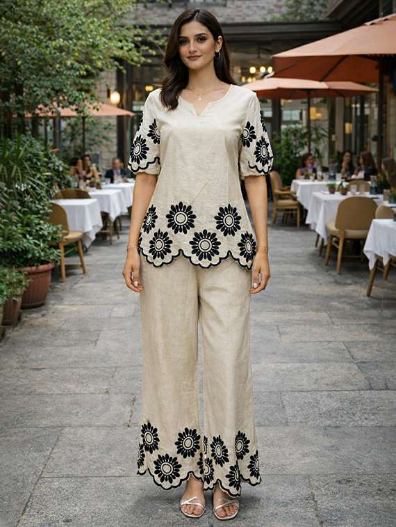 women solid with work short sleeve ethnic co-ord set - 22346507 -  Standard Image - 1