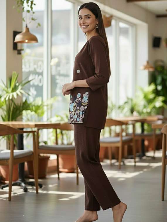 women solid with work three quarter sleeve ethnic co-ord set - 22346511 -  Standard Image - 1