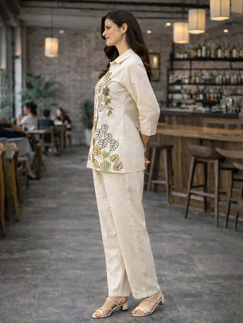women solid with work three quarter sleeve ethnic co-ord set - 22346513 -  Standard Image - 1