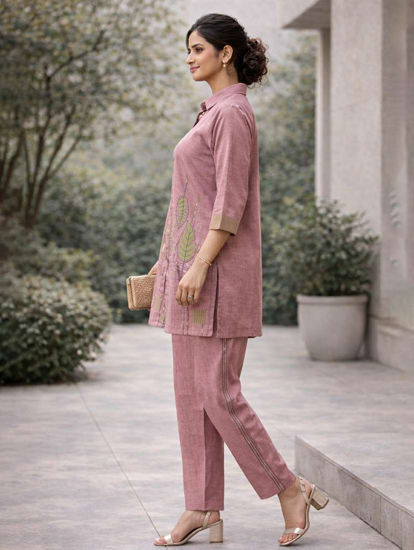 women solid with work three quarter sleeve ethnic co-ord set - 22346516 -  Standard Image - 1