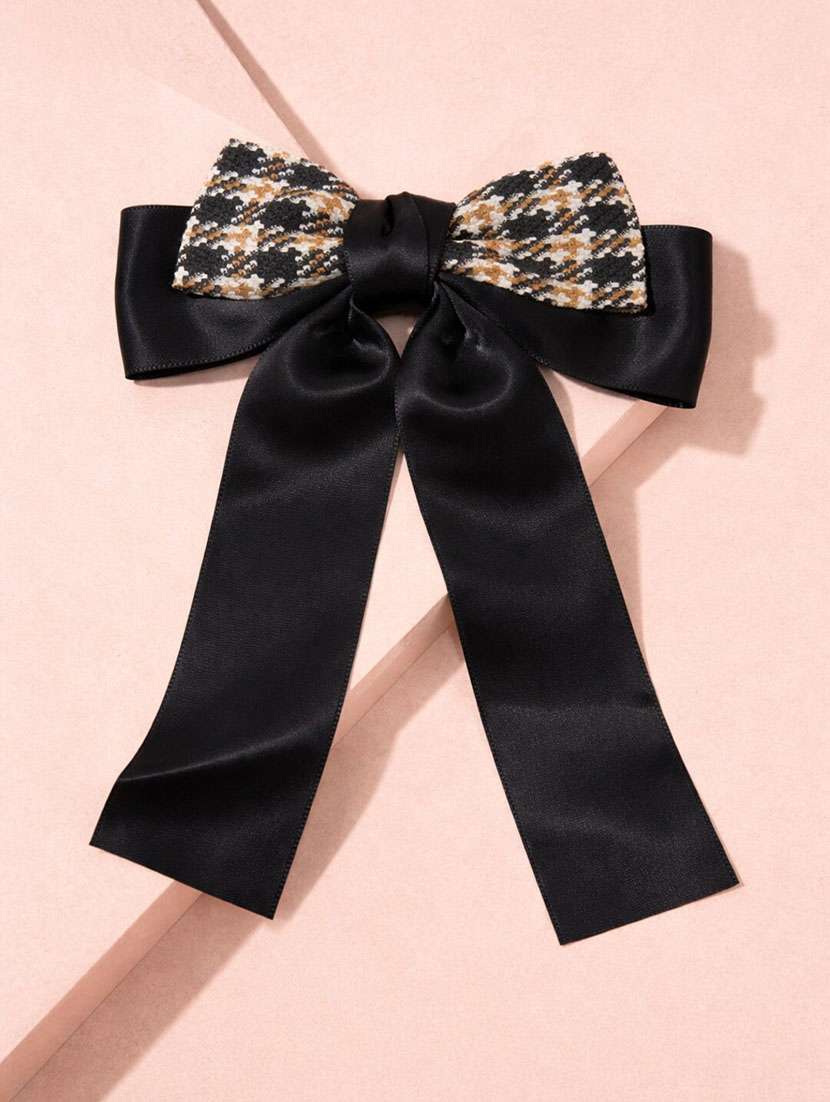 elegant black satin & tweed bow hair clip for women - 22346563 -  Standard Image - 1