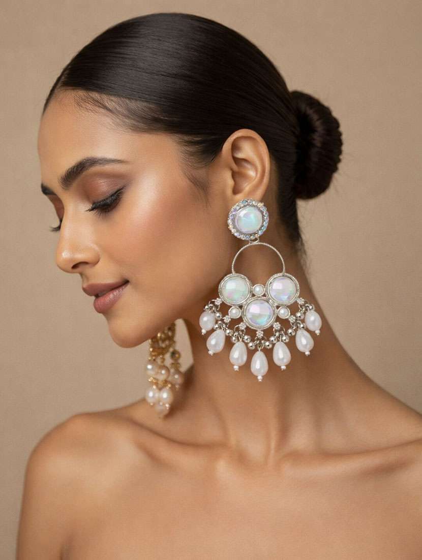 silver finish opal pearl chandelier earrings for women - 22346598 -  Standard Image - 1