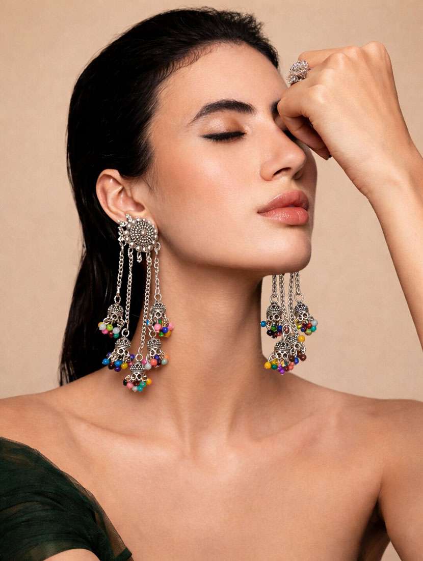 multicolor beaded jhumka earrings for women - 22346608 -  Standard Image - 1