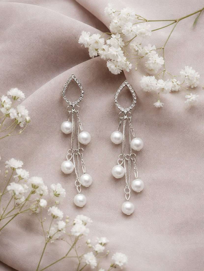elegant silver teardrop pearl drop earrings for women