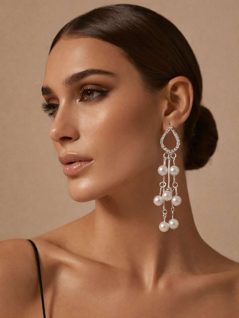 elegant silver teardrop pearl drop earrings for women - 22346614 -  Standard Image - 1