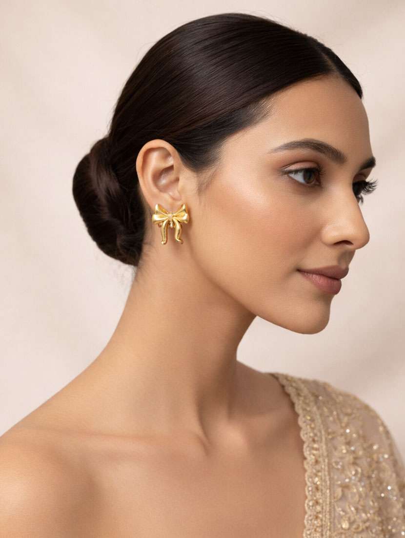 elegant gold bow stud earrings for women - 22346615 -  Standard Image - 1